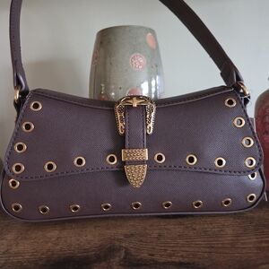 Betsey Johnson Brown Shoulder Bag with Gold Stud Accents